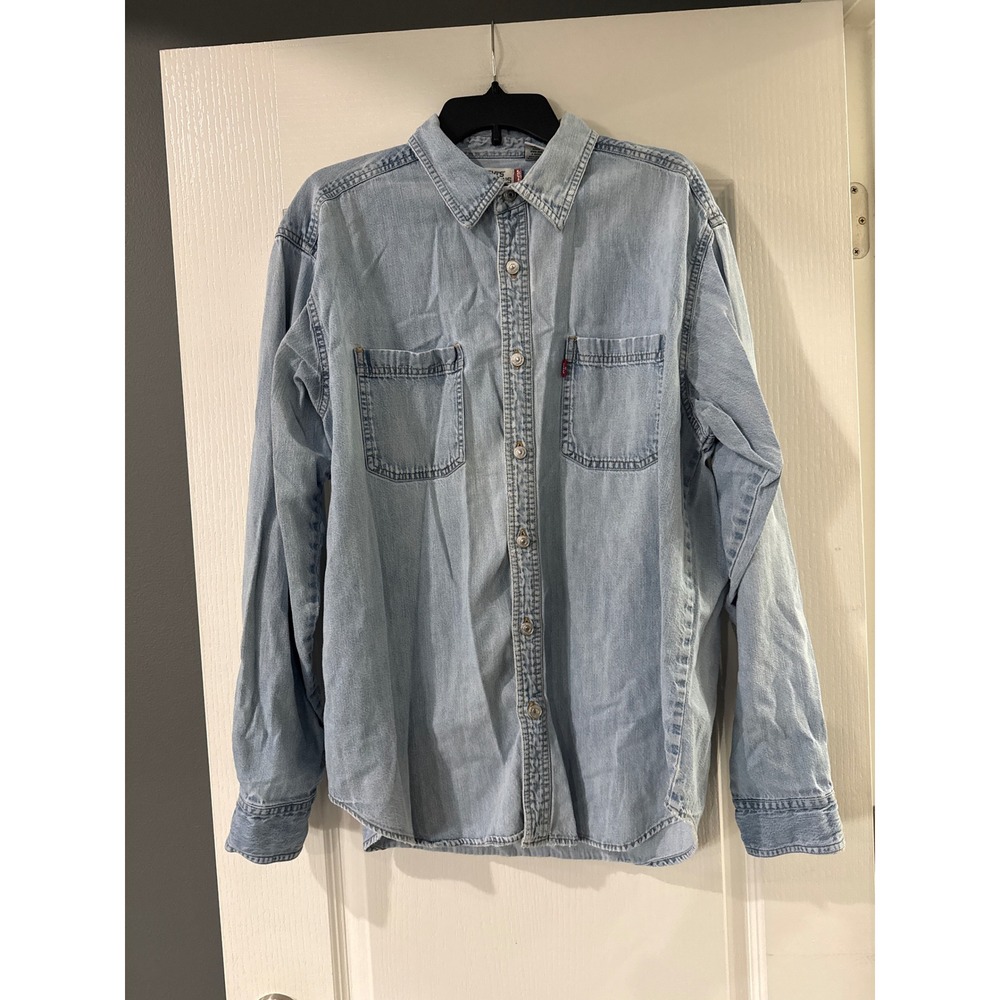 Levis Jeans Mens Large Light Wash Denim Button Down Long Sleeve Shirt RN 107487